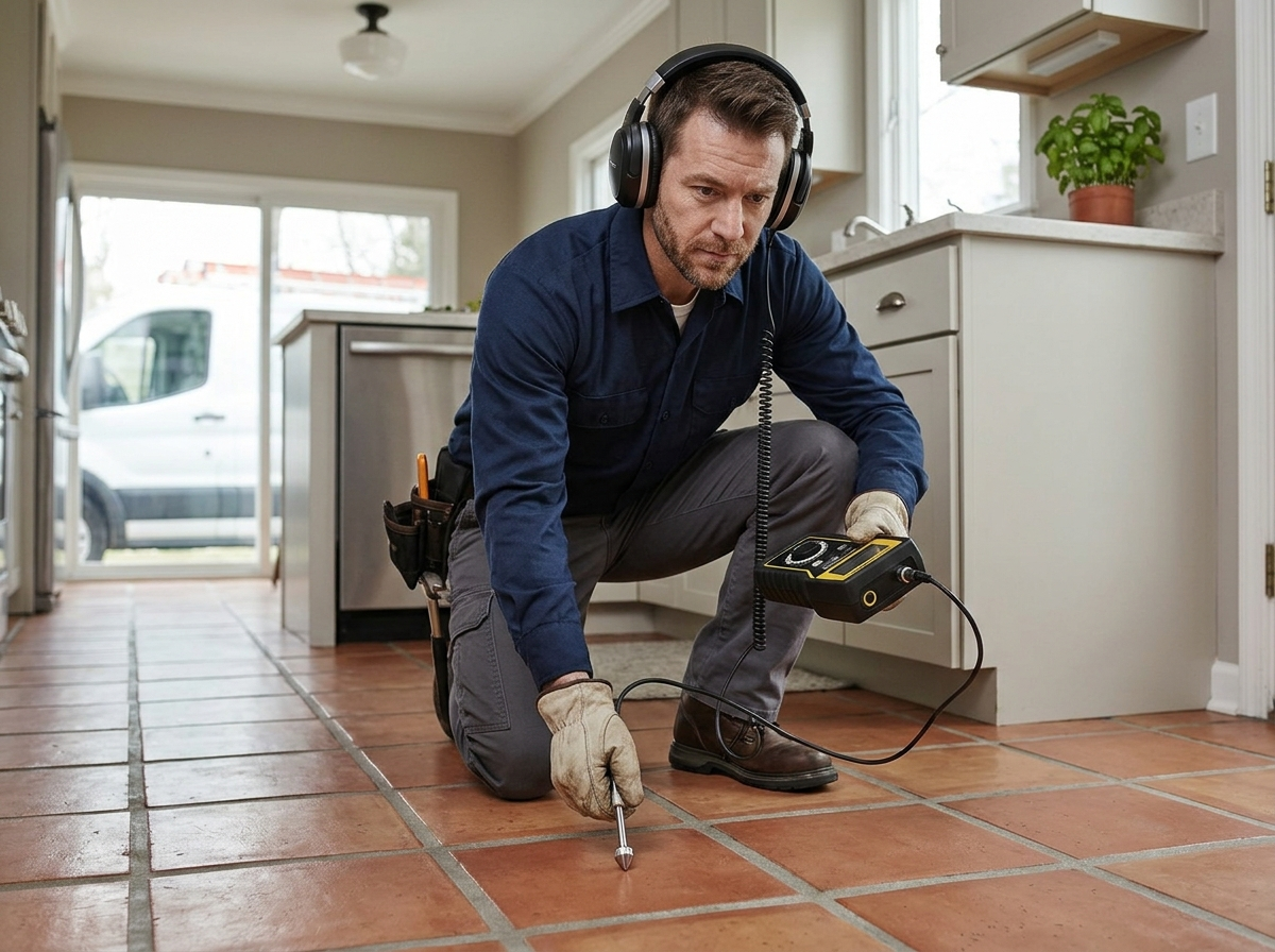 Acoustic leak detector on a floor