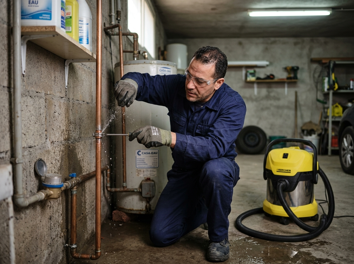 Plumber stopping a leaking pipe