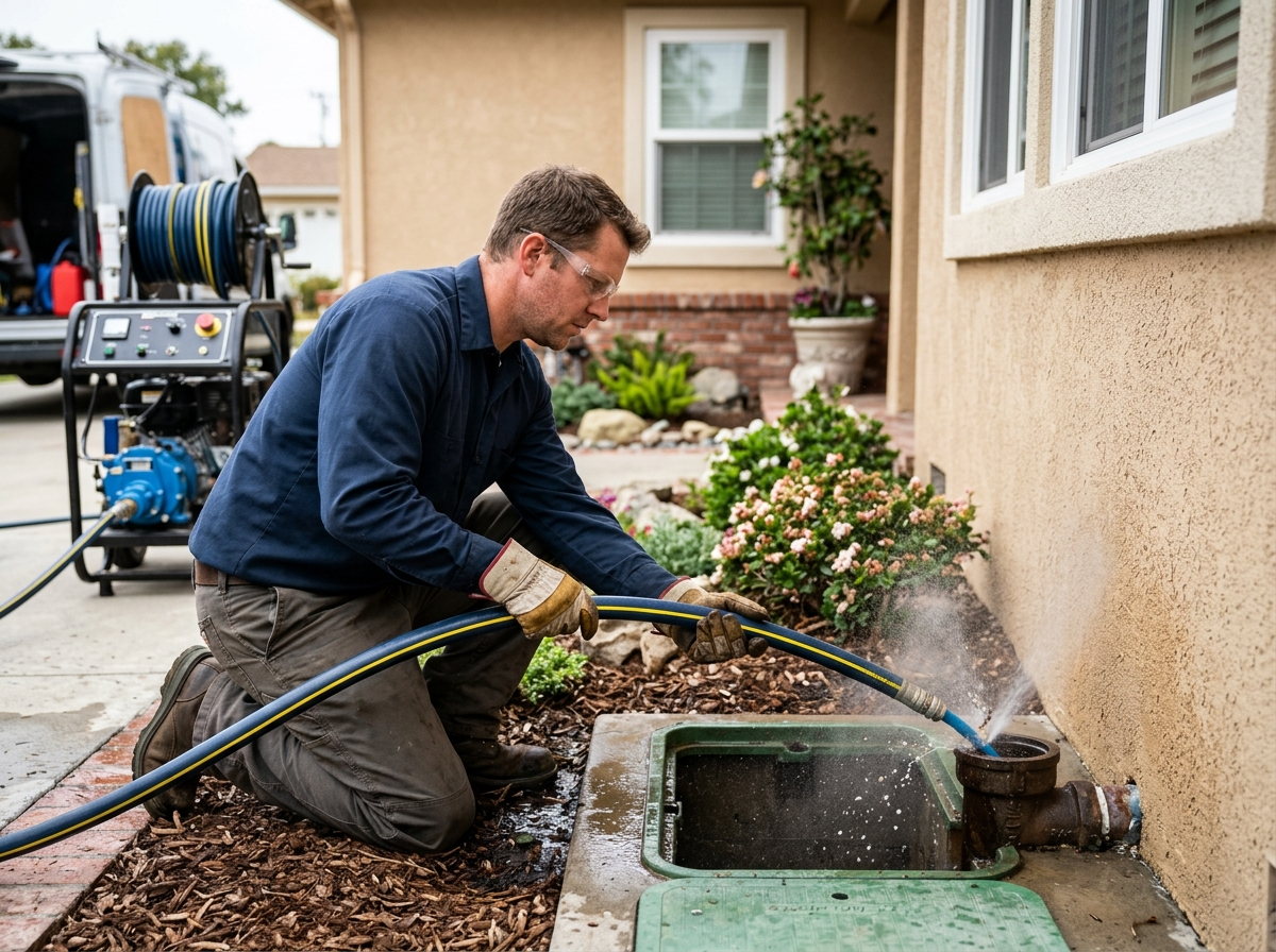 Hydro jetting a drain line
