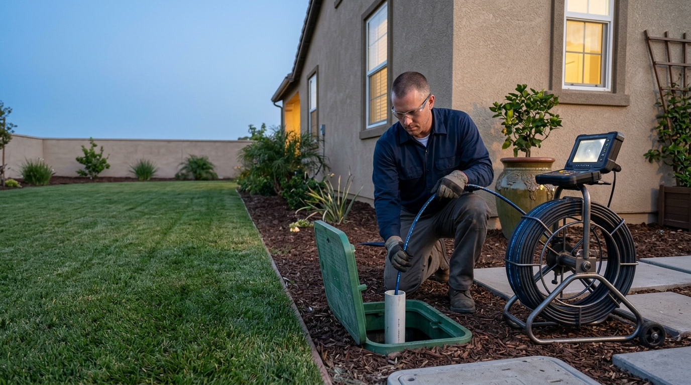Plumber inspecting a sewer line